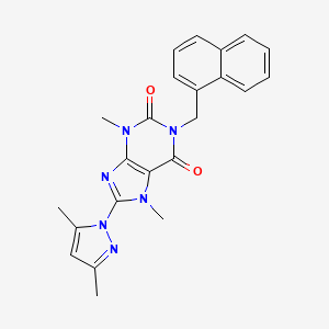 molecular formula C23H22N6O2 B2603949 8-(3,5-dimethyl-1H-pyrazol-1-yl)-3,7-dimethyl-1-(naphthalen-1-ylmethyl)-1H-purine-2,6(3H,7H)-dione CAS No. 1014075-04-7