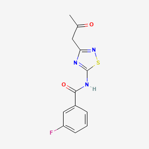 molecular formula C12H10FN3O2S B2603960 3-fluoro-N-[3-(2-oxopropyl)-1,2,4-thiadiazol-5-yl]benzamide CAS No. 866013-79-8