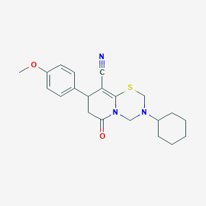 3-cyclohexyl-8-(4-methoxyphenyl)-6-oxo-3,4,7,8-tetrahydro-2H,6H-pyrido[2,1-b][1,3,5]thiadiazine-9-carbonitrile