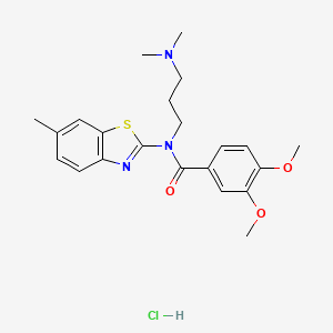 molecular formula C22H28ClN3O3S B2603974 N-(3-(dimethylamino)propyl)-3,4-dimethoxy-N-(6-methylbenzo[d]thiazol-2-yl)benzamide hydrochloride CAS No. 1216701-36-8