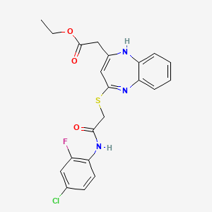molecular formula C21H19ClFN3O3S B2603976 ethyl [4-({2-[(4-chloro-2-fluorophenyl)amino]-2-oxoethyl}thio)-1H-1,5-benzodiazepin-2-yl]acetate CAS No. 1286717-44-9
