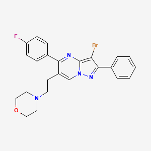 molecular formula C24H22BrFN4O B2603980 3-Bromo-5-(4-fluorophenyl)-6-(2-morpholinoethyl)-2-phenylpyrazolo[1,5-a]pyrimidine CAS No. 866019-69-4