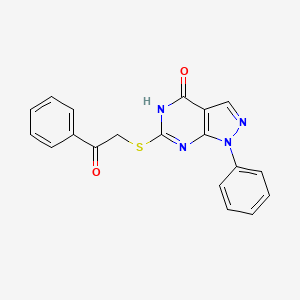 molecular formula C19H14N4O2S B2603981 6-[(2-oxo-2-phenylethyl)sulfanyl]-1-phenyl-1H,4H,5H-pyrazolo[3,4-d]pyrimidin-4-one CAS No. 174535-73-0