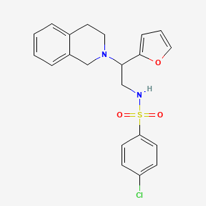molecular formula C21H21ClN2O3S B2604006 4-chloro-N-(2-(3,4-dihydroisoquinolin-2(1H)-yl)-2-(furan-2-yl)ethyl)benzenesulfonamide CAS No. 898458-71-4