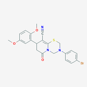 molecular formula C22H20BrN3O3S B260402 3-(4-bromophenyl)-8-(2,5-dimethoxyphenyl)-6-oxo-3,4,7,8-tetrahydro-2H,6H-pyrido[2,1-b][1,3,5]thiadiazine-9-carbonitrile 