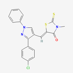 molecular formula C20H14ClN3OS2 B2604033 (Z)-5-((3-(4-chlorophenyl)-1-phenyl-1H-pyrazol-4-yl)methylene)-3-methyl-2-thioxothiazolidin-4-one CAS No. 623936-02-7