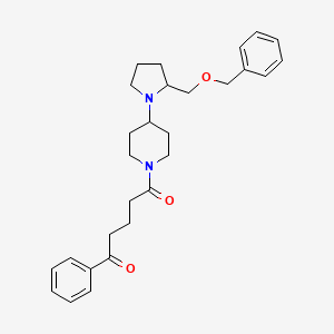 molecular formula C28H36N2O3 B2604039 1-(4-(2-((Benzyloxy)methyl)pyrrolidin-1-yl)piperidin-1-yl)-5-phenylpentane-1,5-dione CAS No. 2034469-38-8