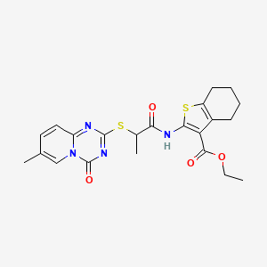 molecular formula C22H24N4O4S2 B2604047 ethyl 2-(2-((7-methyl-4-oxo-4H-pyrido[1,2-a][1,3,5]triazin-2-yl)thio)propanamido)-4,5,6,7-tetrahydrobenzo[b]thiophene-3-carboxylate CAS No. 896321-94-1