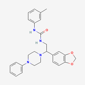 molecular formula C27H30N4O3 B2604051 1-(2-(苯并[d][1,3]二氧杂环-5-基)-2-(4-苯基哌嗪-1-基)乙基)-3-(间甲苯基)脲 CAS No. 896355-86-5