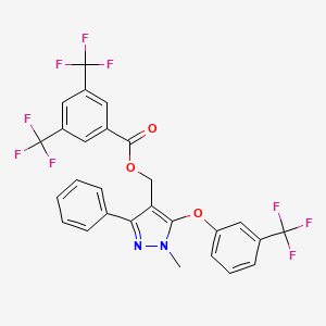 molecular formula C27H17F9N2O3 B2604055 {1-methyl-3-phenyl-5-[3-(trifluoromethyl)phenoxy]-1H-pyrazol-4-yl}methyl 3,5-bis(trifluoromethyl)benzenecarboxylate CAS No. 318289-48-4