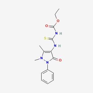 molecular formula C15H18N4O3S B2604063 ethyl N-[(1,5-dimethyl-3-oxo-2-phenylpyrazol-4-yl)carbamothioyl]carbamate CAS No. 90012-60-5