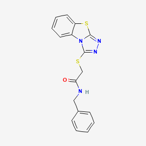 N-benzyl-2-{7-thia-2,4,5-triazatricyclo[6.4.0.0^{2,6}]dodeca-1(8),3,5,9,11-pentaen-3-ylsulfanyl}acetamide