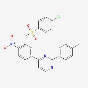 molecular formula C24H18ClN3O4S B2604078 4-(3-(((4-Chlorophenyl)sulfonyl)methyl)-4-nitrophenyl)-2-(4-methylphenyl)pyrimidine CAS No. 303145-54-2