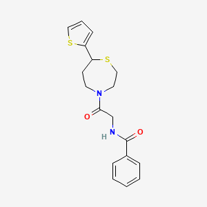 molecular formula C18H20N2O2S2 B2604079 N-(2-oxo-2-(7-(thiophen-2-yl)-1,4-thiazepan-4-yl)ethyl)benzamide CAS No. 1706054-26-3
