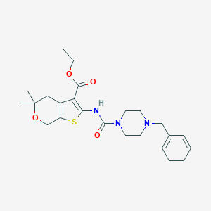 ethyl 2-{[(4-benzyl-1-piperazinyl)carbonyl]amino}-5,5-dimethyl-4,7-dihydro-5H-thieno[2,3-c]pyran-3-carboxylate