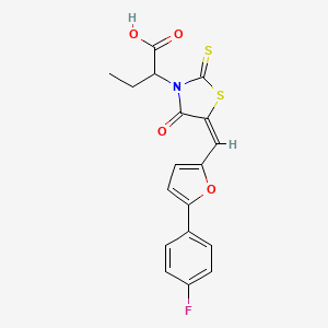 molecular formula C18H14FNO4S2 B2604139 (E)-2-(5-((5-(4-fluorophenyl)furan-2-yl)methylene)-4-oxo-2-thioxothiazolidin-3-yl)butanoic acid CAS No. 876870-23-4