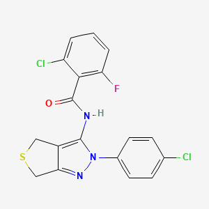 molecular formula C18H12Cl2FN3OS B2604153 2-chloro-N-[2-(4-chlorophenyl)-4,6-dihydrothieno[3,4-c]pyrazol-3-yl]-6-fluorobenzamide CAS No. 391866-30-1