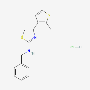 molecular formula C15H15ClN2S2 B2604160 N-benzyl-4-(2-methylthiophen-3-yl)thiazol-2-amine hydrochloride CAS No. 2034528-24-8