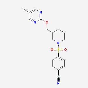 molecular formula C18H20N4O3S B2604163 4-[3-[(5-Methylpyrimidin-2-yl)oxymethyl]piperidin-1-yl]sulfonylbenzonitrile CAS No. 2380067-46-7