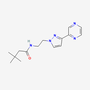 molecular formula C15H21N5O B2604166 3,3-二甲基-N-(2-(3-(吡嗪-2-基)-1H-吡唑-1-基)乙基)丁酰胺 CAS No. 2034510-94-4