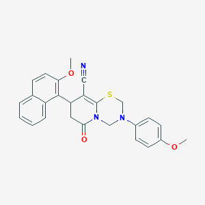 8-(2-methoxy-1-naphthyl)-3-(4-methoxyphenyl)-6-oxo-3,4,7,8-tetrahydro-2H,6H-pyrido[2,1-b][1,3,5]thiadiazine-9-carbonitrile