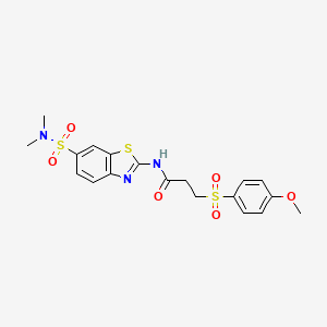molecular formula C19H21N3O6S3 B2604212 N-(6-(N,N-dimethylsulfamoyl)benzo[d]thiazol-2-yl)-3-((4-methoxyphenyl)sulfonyl)propanamide CAS No. 921569-66-6