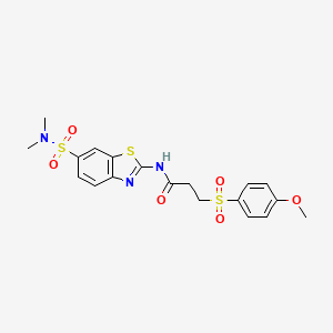 molecular formula C19H21N3O6S3 B2604212 N-(6-(N,N-二甲基磺酰胺基)苯并[d]噻唑-2-基)-3-((4-甲氧苯基)磺酰基)丙酰胺 CAS No. 921569-66-6