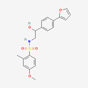 molecular formula C20H21NO5S B2604215 2-[4-(furan-2-yl)phenyl]-2-hydroxy-S-(4-methoxy-2-methylphenyl)ethane-1-sulfonamido CAS No. 2097858-36-9