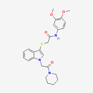 molecular formula C25H29N3O4S B2604218 N-(3,4-dimethoxyphenyl)-2-((1-(2-oxo-2-(piperidin-1-yl)ethyl)-1H-indol-3-yl)thio)acetamide CAS No. 878053-08-8