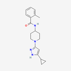 molecular formula C19H24N4O B2604229 N-(1-(5-环丙基-1H-吡唑-3-基)哌啶-4-基)-2-甲基苯甲酰胺 CAS No. 1902913-05-6