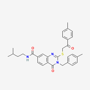molecular formula C31H33N3O3S B2604230 N-isopentyl-3-(4-methylbenzyl)-4-oxo-2-((2-oxo-2-(p-tolyl)ethyl)thio)-3,4-dihydroquinazoline-7-carboxamide CAS No. 1113139-18-6