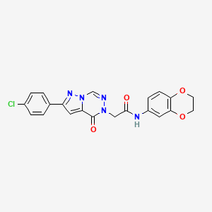 molecular formula C21H16ClN5O4 B2604236 2-[2-(4-氯苯基)-4-氧代吡唑并[1,5-d][1,2,4]三嗪-5(4H)-基]-N-(2,3-二氢-1,4-苯并二氧杂环-6-基)乙酰胺 CAS No. 1020969-32-7