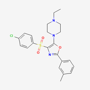 molecular formula C22H24ClN3O3S B2604255 4-((4-Chlorophenyl)sulfonyl)-5-(4-ethylpiperazin-1-yl)-2-(m-tolyl)oxazole CAS No. 862759-00-0