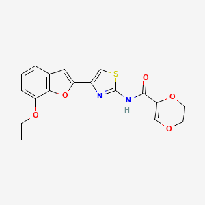 molecular formula C18H16N2O5S B2604256 N-(4-(7-ethoxybenzofuran-2-yl)thiazol-2-yl)-5,6-dihydro-1,4-dioxine-2-carboxamide CAS No. 921871-28-5