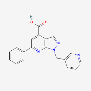 molecular formula C19H14N4O2 B2604257 6-phenyl-1-(pyridin-3-ylmethyl)-1H-pyrazolo[3,4-b]pyridine-4-carboxylic acid CAS No. 920627-44-7