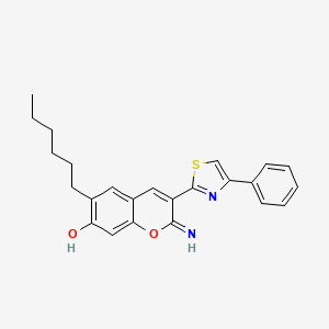 6-hexyl-2-imino-3-(4-phenylthiazol-2-yl)-2H-chromen-7-ol