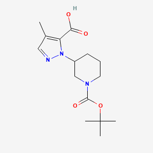 molecular formula C15H23N3O4 B2604275 4-甲基-2-[1-[(2-甲基丙烷-2-基)氧羰基]哌啶-3-基]吡唑-3-羧酸 CAS No. 2091694-00-5