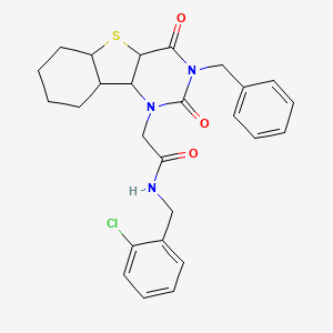 2-{5-benzyl-4,6-dioxo-8-thia-3,5-diazatricyclo[7.4.0.0^{2,7}]trideca-1(9),2(7),10,12-tetraen-3-yl}-N-[(2-chlorophenyl)methyl]acetamide