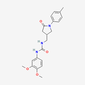 molecular formula C21H25N3O4 B2604313 1-(3,4-二甲氧基苯基)-3-((5-氧代-1-(对甲苯基)吡咯烷-3-基)甲基)脲 CAS No. 954697-78-0