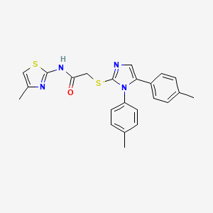 molecular formula C23H22N4OS2 B2604325 2-((1,5-二对甲苯基-1H-咪唑-2-基)硫代)-N-(4-甲基噻唑-2-基)乙酰胺 CAS No. 1206990-21-7