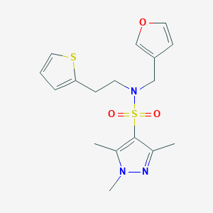 N-(furan-3-ylmethyl)-1,3,5-trimethyl-N-(2-(thiophen-2-yl)ethyl)-1H-pyrazole-4-sulfonamide