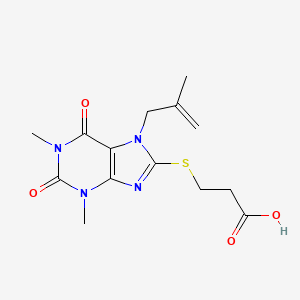 molecular formula C14H18N4O4S B2604340 3-{[1,3-dimethyl-7-(2-methylprop-2-en-1-yl)-2,6-dioxo-2,3,6,7-tetrahydro-1H-purin-8-yl]sulfanyl}propanoic acid CAS No. 374541-50-1