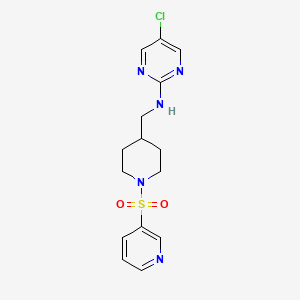 molecular formula C15H18ClN5O2S B2604350 5-Chloro-N-[(1-pyridin-3-ylsulfonylpiperidin-4-yl)methyl]pyrimidin-2-amine CAS No. 2379983-91-0