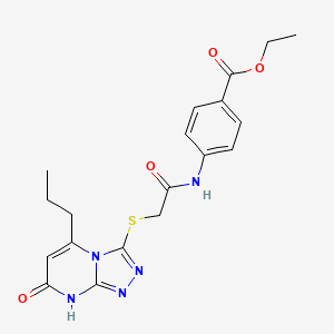 molecular formula C19H21N5O4S B2604364 Ethyl 4-(2-((7-oxo-5-propyl-7,8-dihydro-[1,2,4]triazolo[4,3-a]pyrimidin-3-yl)thio)acetamido)benzoate CAS No. 895004-45-2
