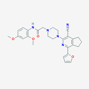 molecular formula C27H29N5O4 B260438 2-{4-[4-cyano-1-(2-furyl)-6,7-dihydro-5H-cyclopenta[c]pyridin-3-yl]-1-piperazinyl}-N-(2,4-dimethoxyphenyl)acetamide 