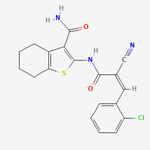 molecular formula C19H16ClN3O2S B2604382 (Z)-2-(3-(2-chlorophenyl)-2-cyanoacrylamido)-4,5,6,7-tetrahydrobenzo[b]thiophene-3-carboxamide CAS No. 300813-39-2