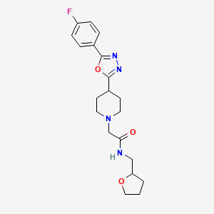 molecular formula C20H25FN4O3 B2604389 2-(4-(5-(4-fluorophenyl)-1,3,4-oxadiazol-2-yl)piperidin-1-yl)-N-((tetrahydrofuran-2-yl)methyl)acetamide CAS No. 1331214-39-1