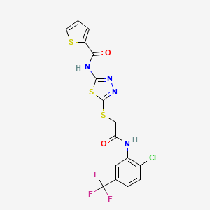molecular formula C16H10ClF3N4O2S3 B2604401 N-[5-[2-[2-chloro-5-(trifluoromethyl)anilino]-2-oxoethyl]sulfanyl-1,3,4-thiadiazol-2-yl]thiophene-2-carboxamide CAS No. 389073-59-0