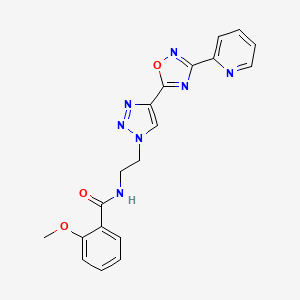 molecular formula C19H17N7O3 B2604405 2-methoxy-N-(2-(4-(3-(pyridin-2-yl)-1,2,4-oxadiazol-5-yl)-1H-1,2,3-triazol-1-yl)ethyl)benzamide CAS No. 2034589-91-6