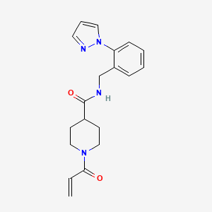 molecular formula C19H22N4O2 B2604418 1-Prop-2-enoyl-N-[(2-pyrazol-1-ylphenyl)methyl]piperidine-4-carboxamide CAS No. 2361901-15-5